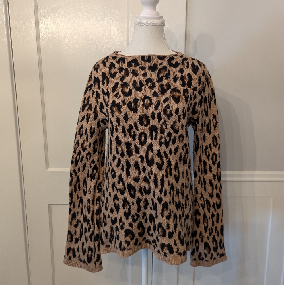 Ann Taylor Petite cheetah sweater with bell sleeves